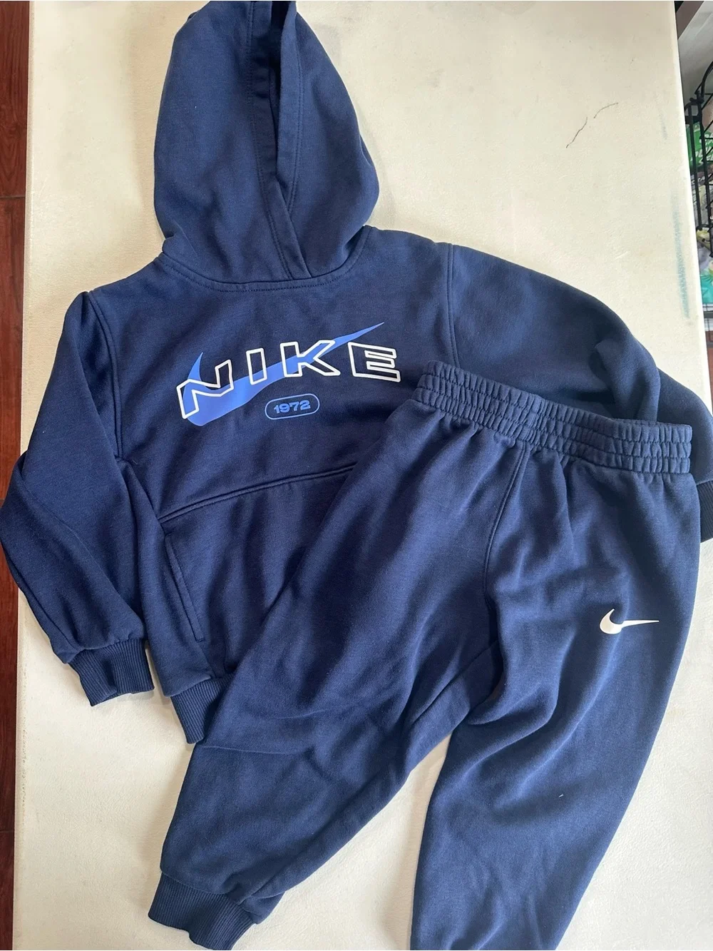 Nike Navy Blue Kids Hoodie and Jogger Set with White Swoosh